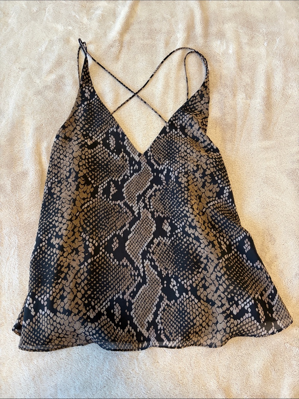 Zara Snake-Print Spaghetti Strap Cami - Black & Taupe